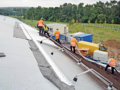 Substrate is blown up onto the roof